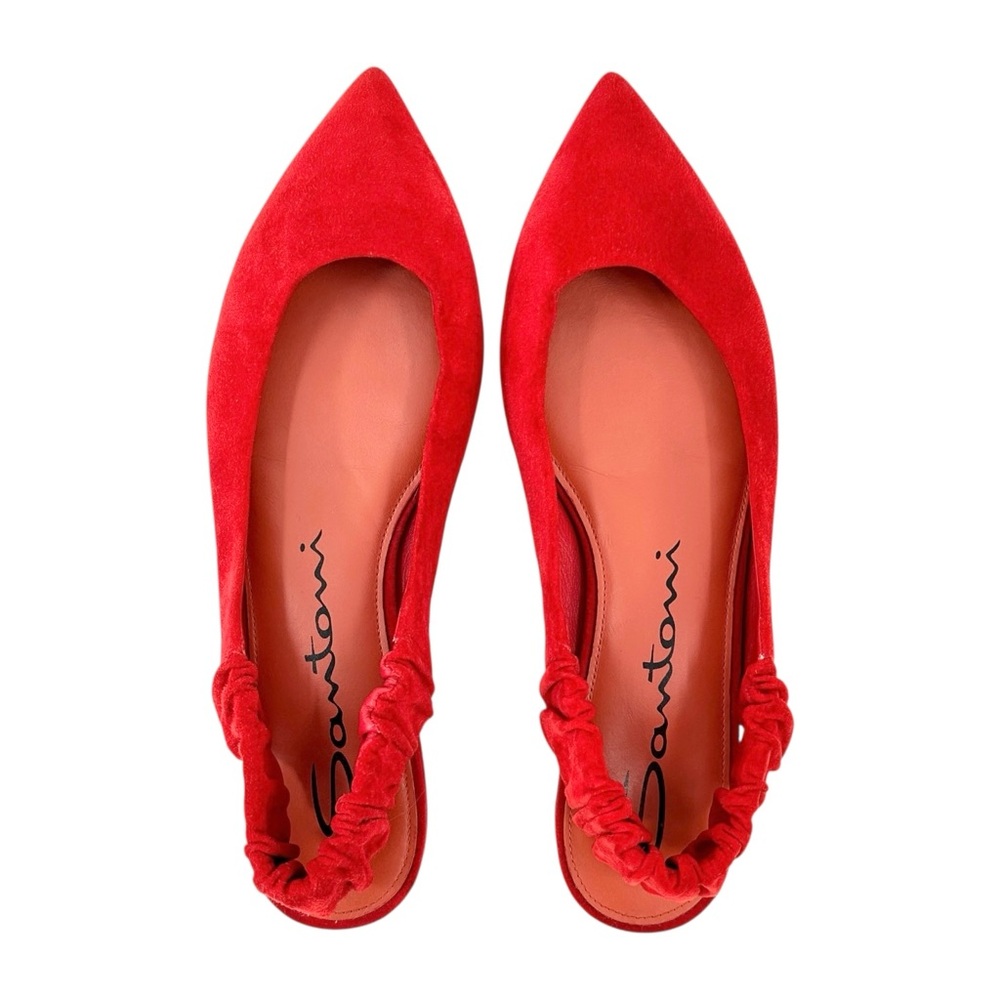 Santoni Bright Red Pointed Toe Suede Leather Ballerinas Ballet Flats sz 38.5